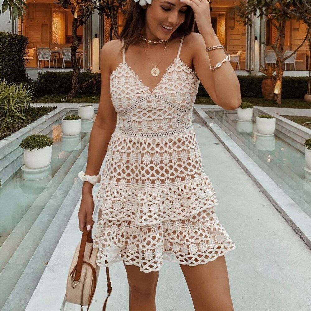Lulus Beauty and Lace Crochet Mini Dress in White Nude Size S